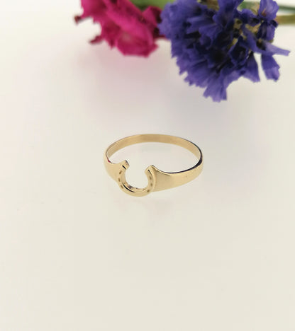 Womens Solid 9ct Yellow Gold Horseshoe Ring Good Luck Fortune Symbol