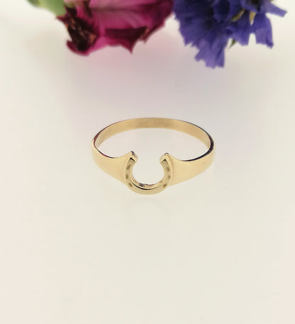 Womens Solid 9ct Yellow Gold Horseshoe Ring Good Luck Fortune Symbol