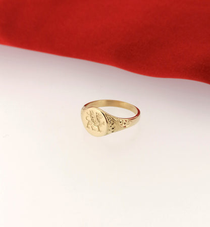 9ct Yellow Gold Welsh Dragon Oval Signet Ring Mens Womens Caswalader Red Dragon Y Ddraig Goch