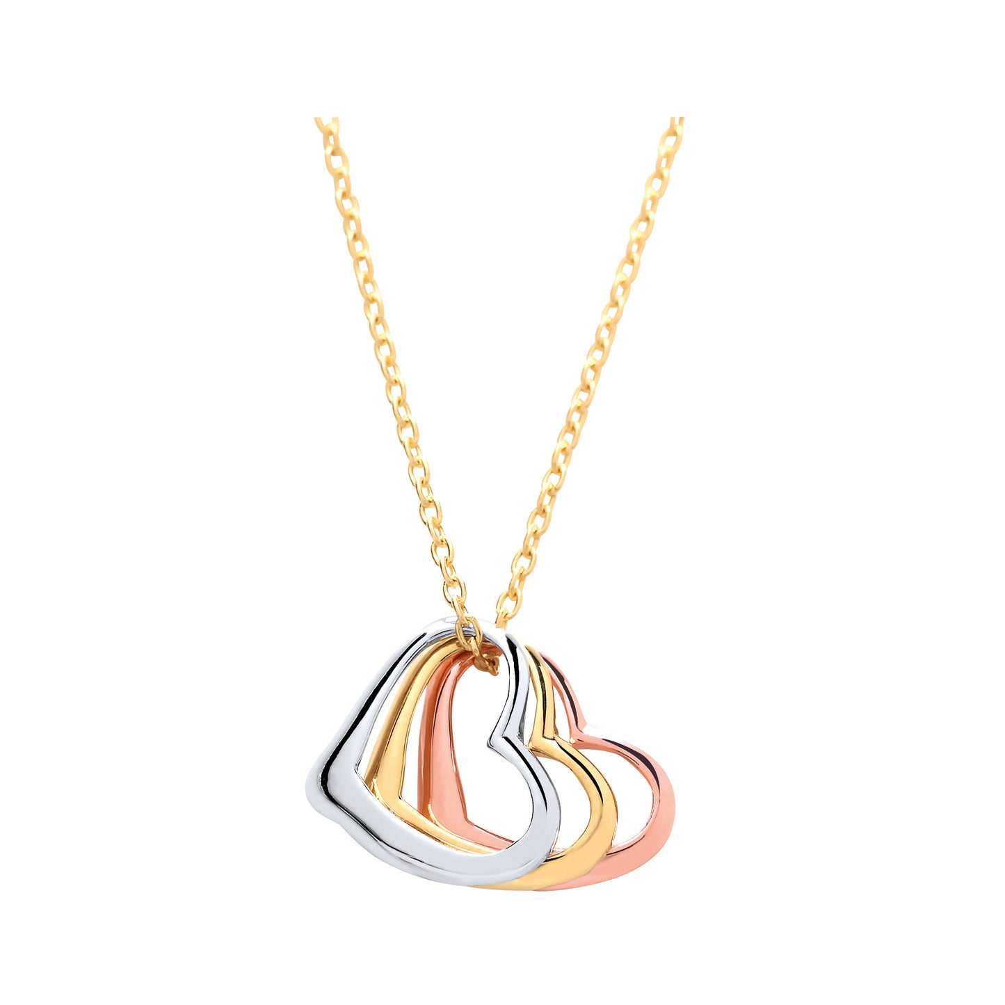Multiple Colour 3 Hearts White Yellow Rose 9ct Gold Necklace Gift For Her