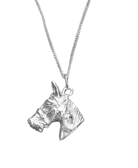 Men's Horse Head Pendant Sterling Silver Necklace Symbol of Wealth Power Determination and Endurance