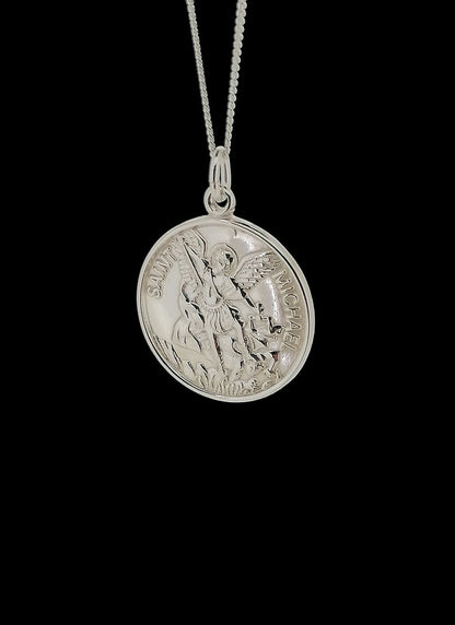 Sterling Silver Archangel Saint Michael Medal Pendant St Michael Patron Saint of Police Sick Soldiers