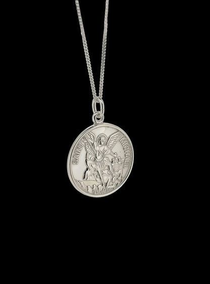 Sterling Silver Archangel Saint Michael Medal Pendant St Michael Patron Saint of Police Sick Soldiers