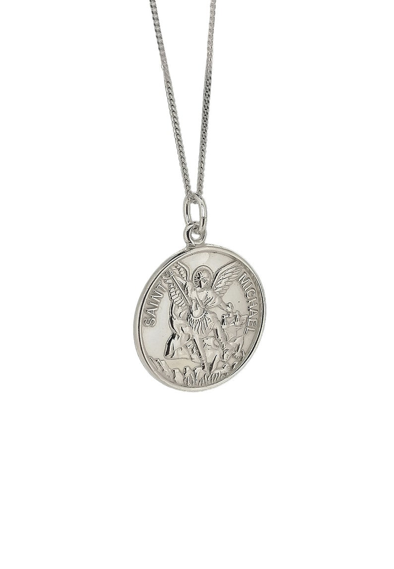 Sterling Silver Archangel Saint Michael Medal Pendant St Michael Patron Saint of Police Sick Soldiers