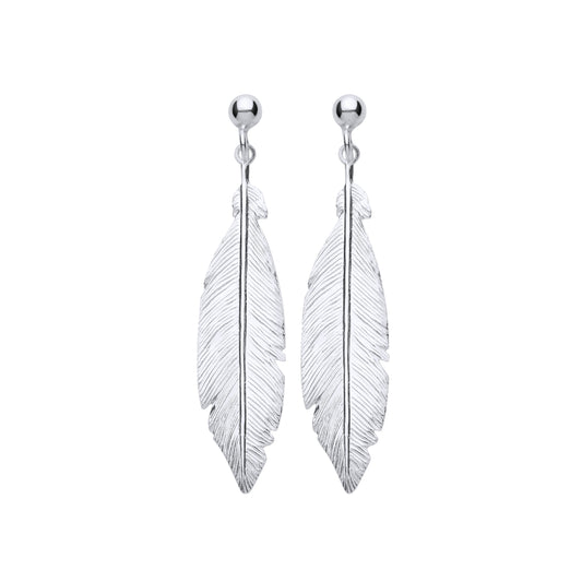 Ladies 925 Sterling Silver Feather Drop Earrings
