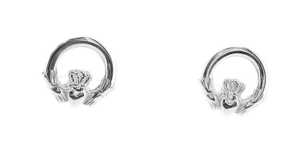 Celtic Irish Claddagh Stud Earrings Solid Sterling Silver