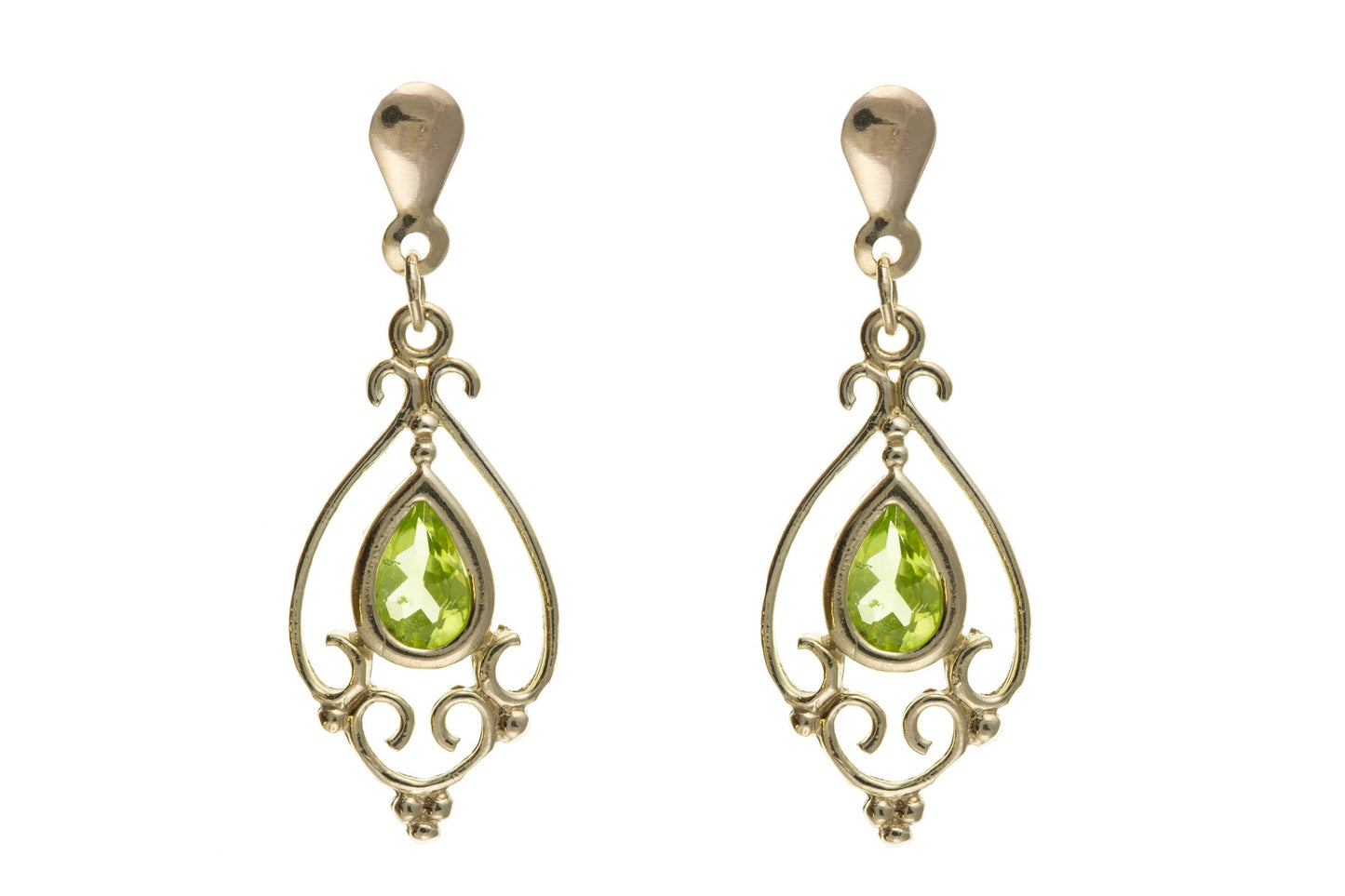 Solid 9ct Yellow Gold Vintage Victorian Real Peridot Drop Earrings August Birthstone