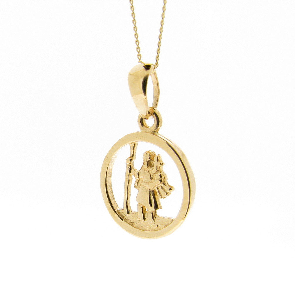 9ct Yellow Gold Round St. Christopher Medal Pendant & Chain. The meaning of the Saint Christopher is to protect travellers on their journey.