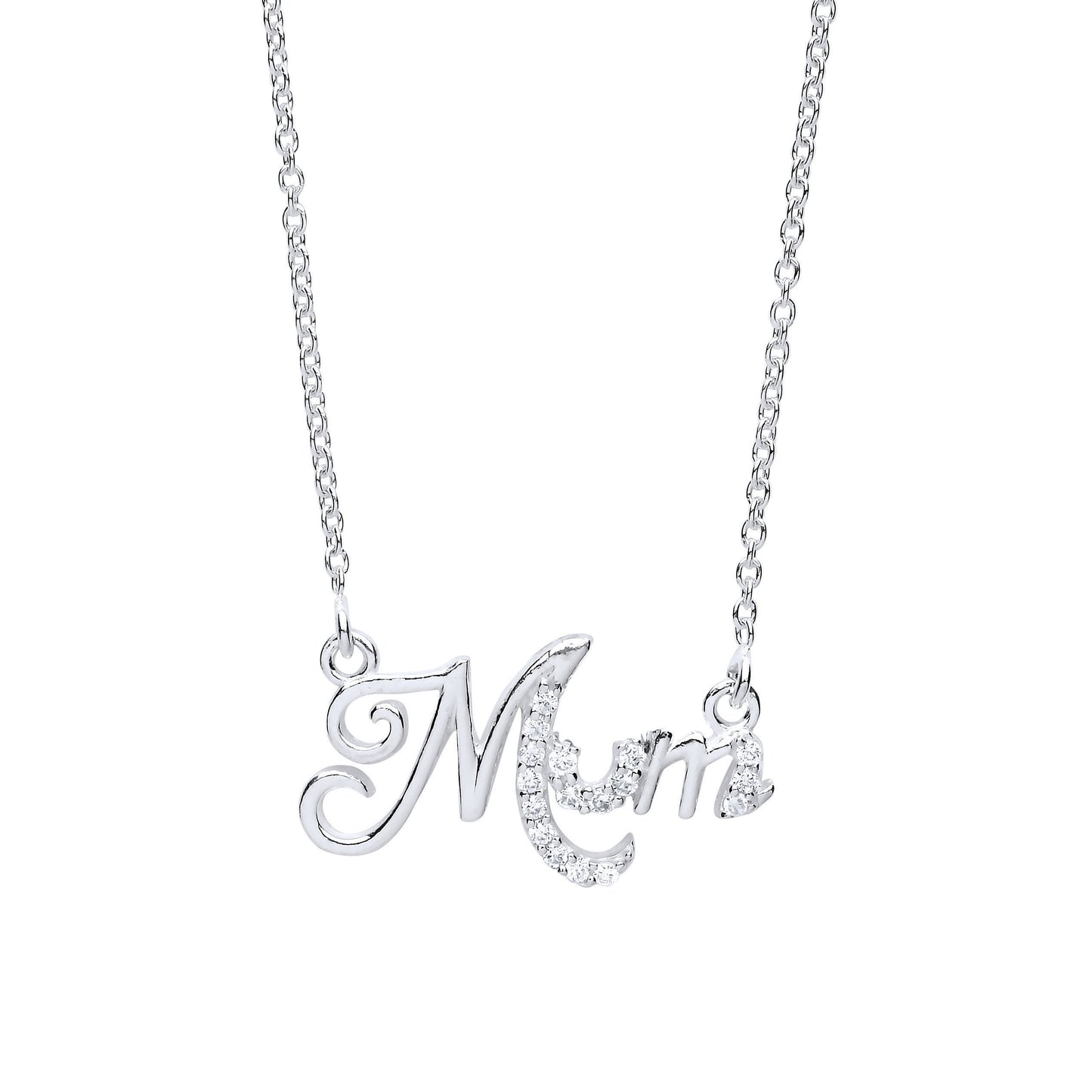 Sterling Silver Cubic Zirconia Mum Pendant Necklace