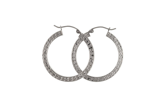 Diamond Cut Round Creole Hoops Earrings Sterling Silver Small Large