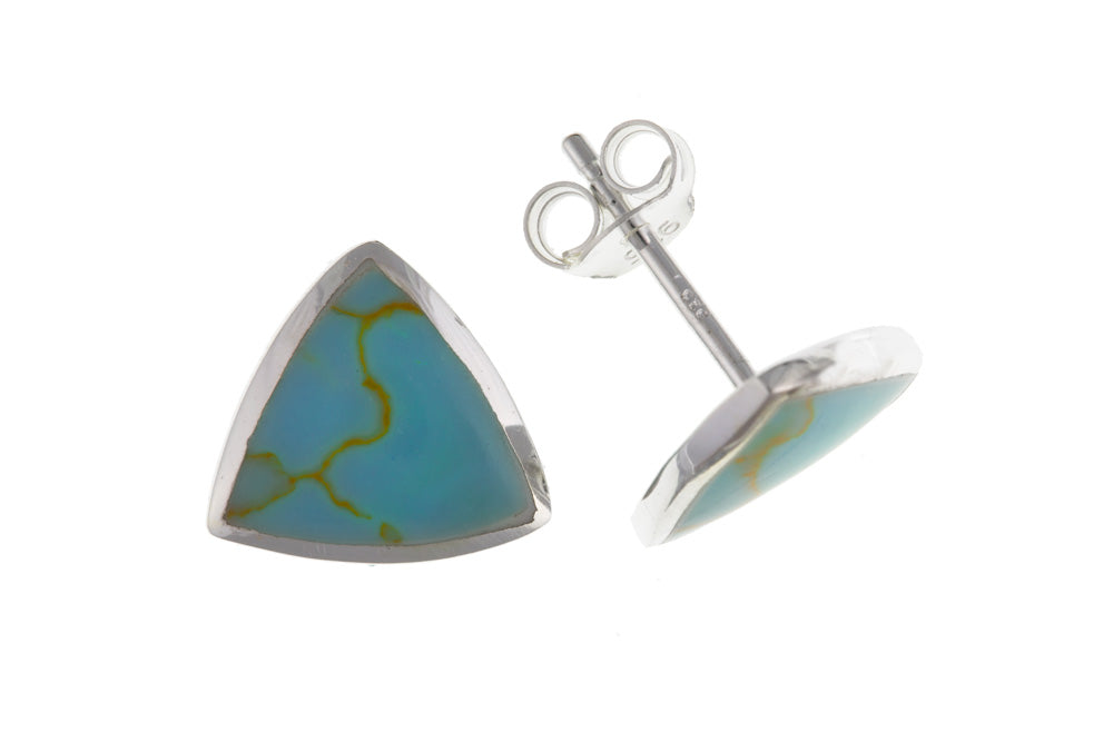 Women's Real Natural Trillion Shape Turquoise Stud Earrings December Birthstone