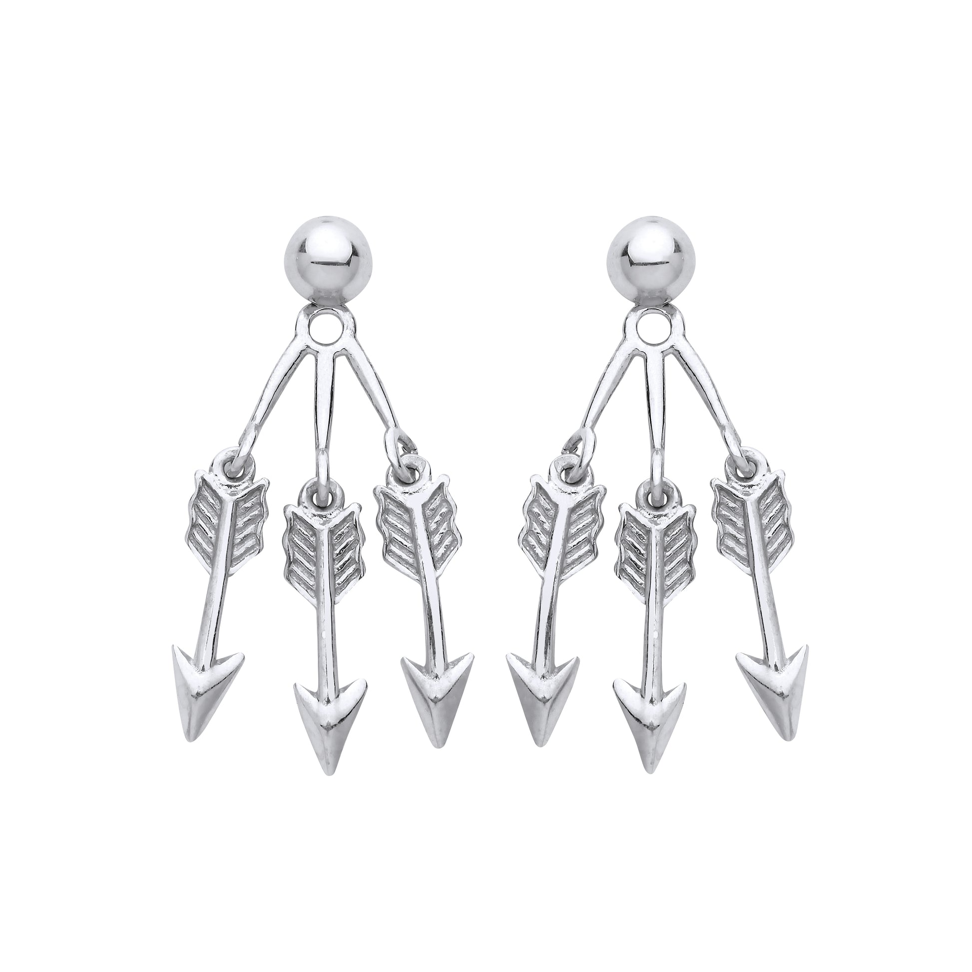 3 Arrows Drop Earrings Solid Sterling Silver