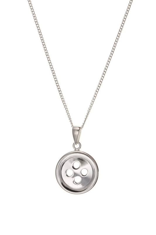 Button Pendant Necklace Solid 925 Sterling Silver