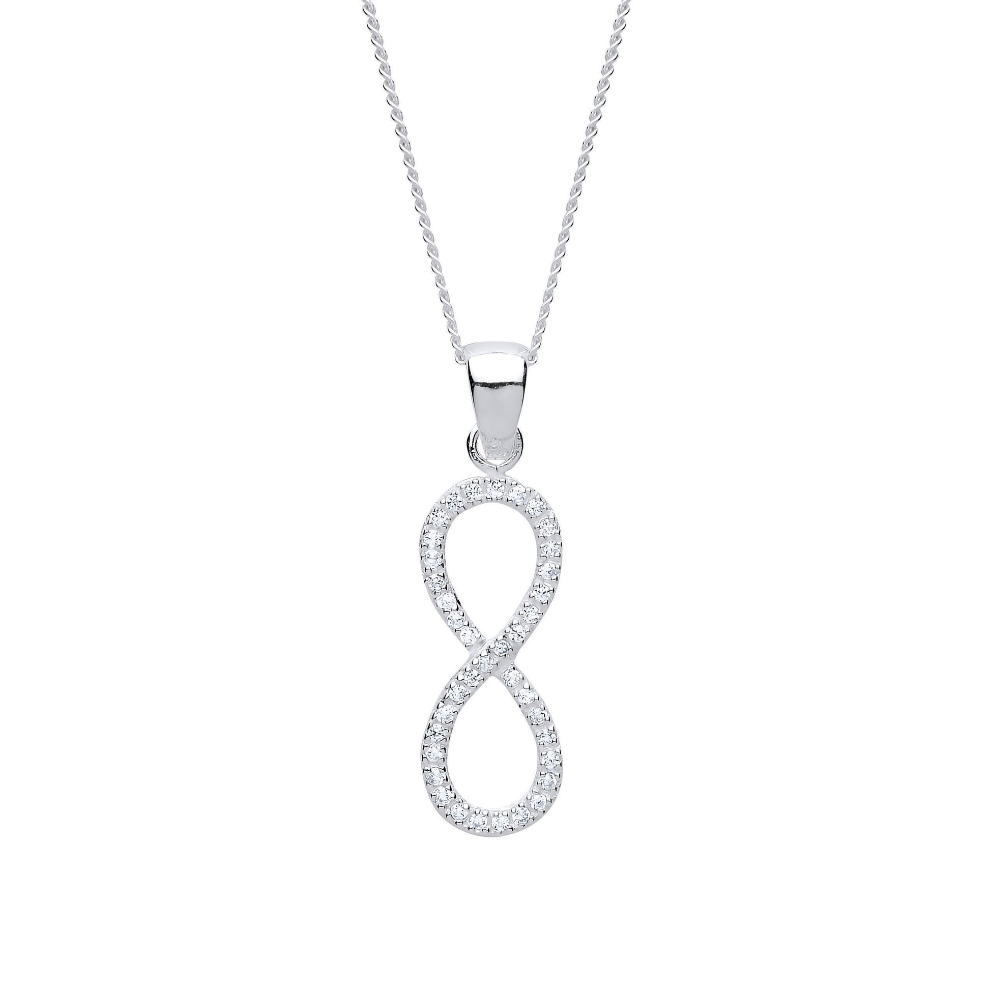 Diamond Simulant Infinity Love Knot Necklace Sterling Silver 