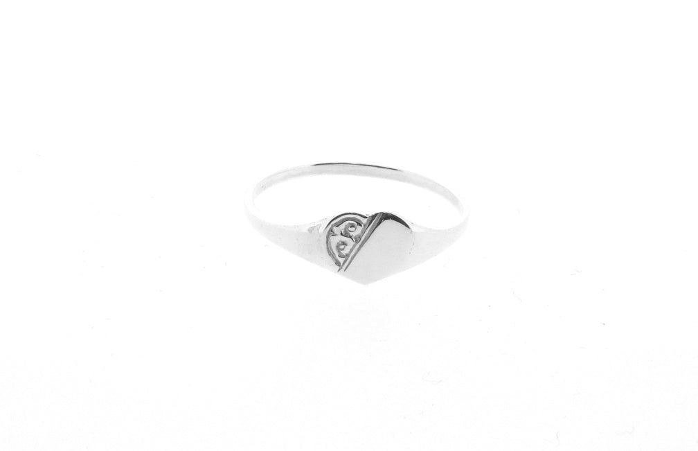 Sterling Silver Half Engraved Heart Shape Signet Ring Ladies Children's