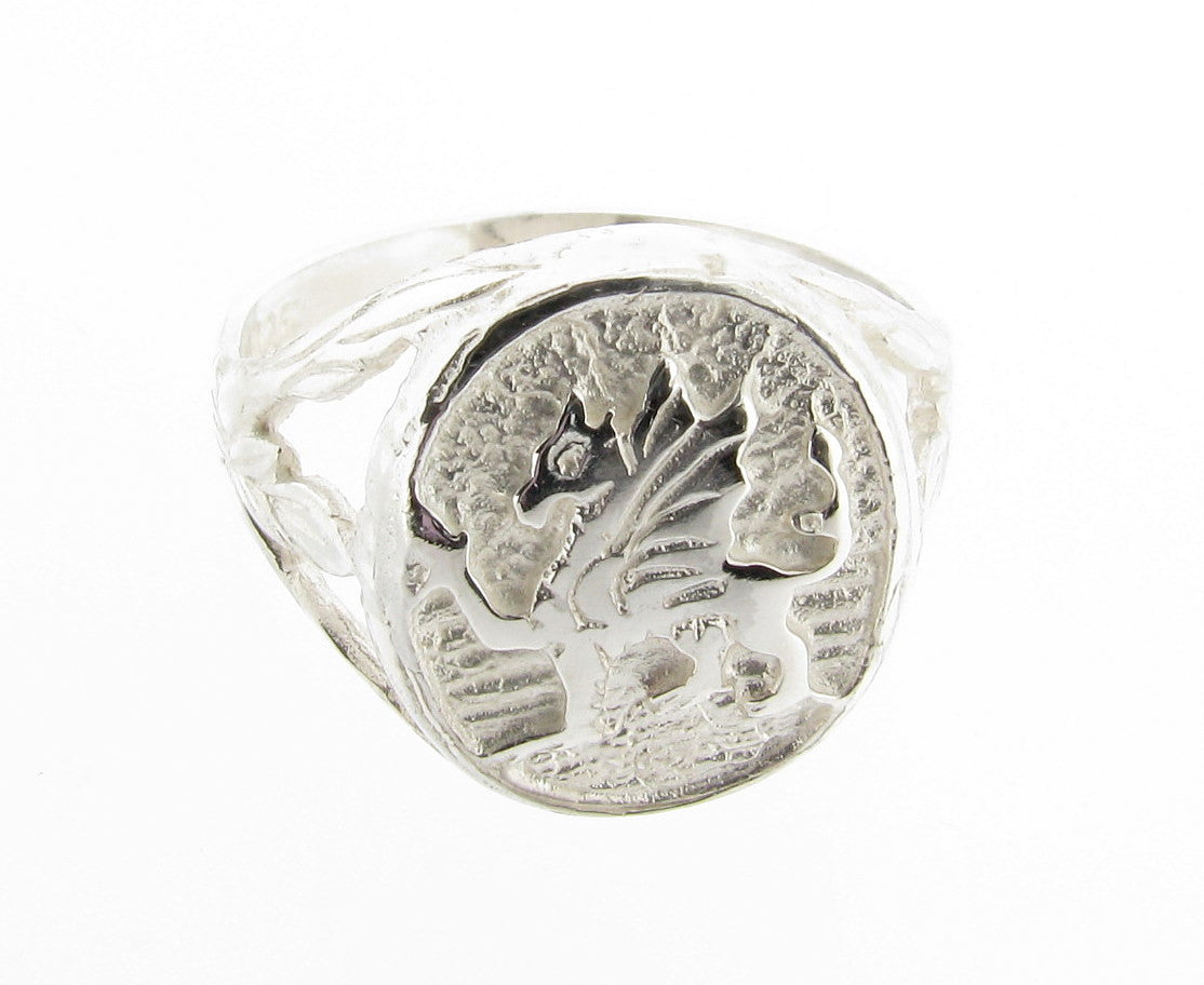 Solid sterling Silver Man's Welsh Dragon Large Signet Ring Wales Emblem