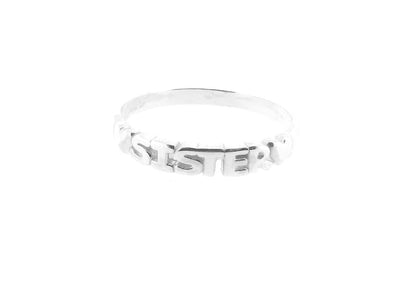 Sister Word Ring with Hearts 925 Sterling Silver Stacking Ring Birthday Gift